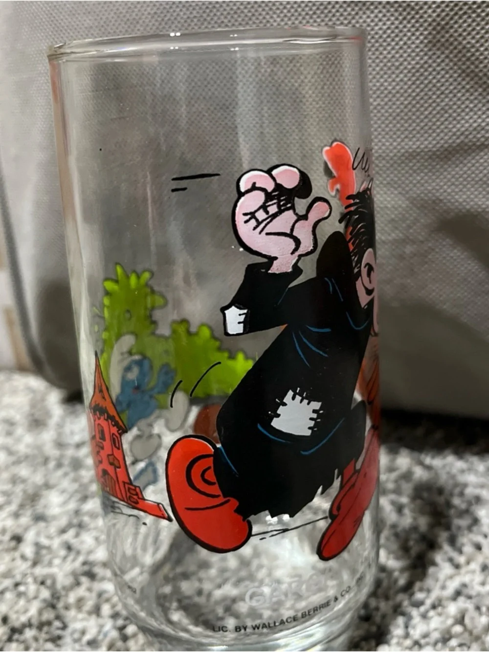 Smurf GARGAMEL & AZRAEL Glass Drinking Tumbler Wallace Berrie Peyo Vintage 1982